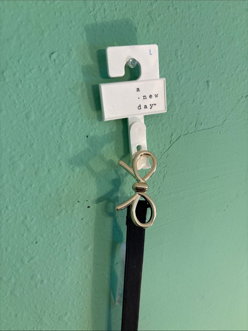 a.new day Black Strap Belt with Gold Bow Buckle